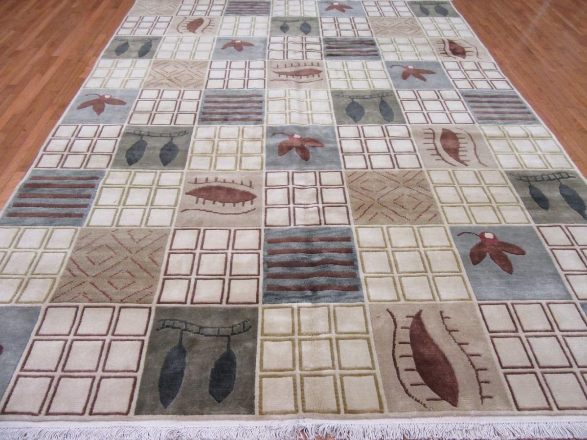 9′ x 12′ India Modern Oriental Green Beige Rug Contemporary Wool - 1 9′ x 12′ India Modern Oriental Green Beige Rug Contemporary Wool