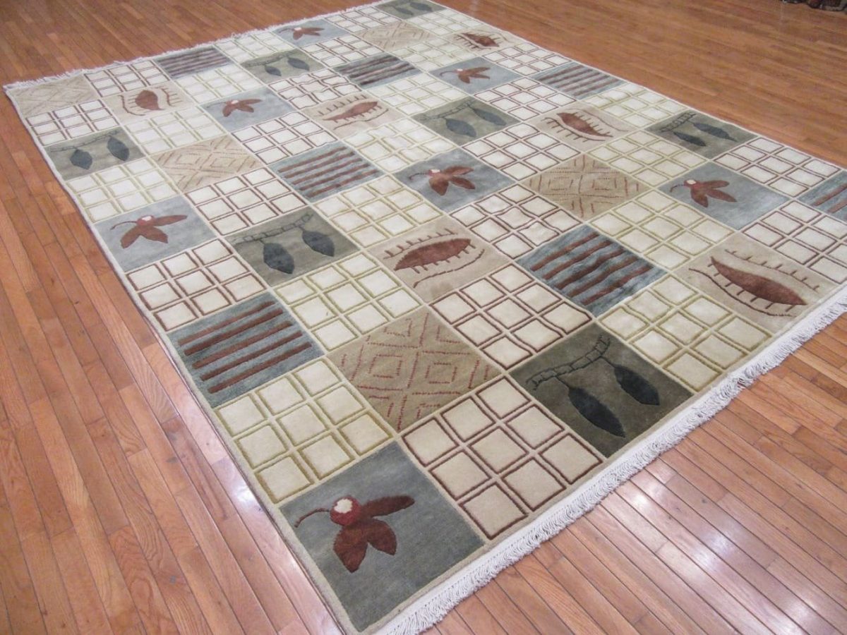 9′ x 12′ India Modern Oriental Green Beige Rug Contemporary Wool - 4 9′ x 12′ India Modern Oriental Green Beige Rug Contemporary Wool