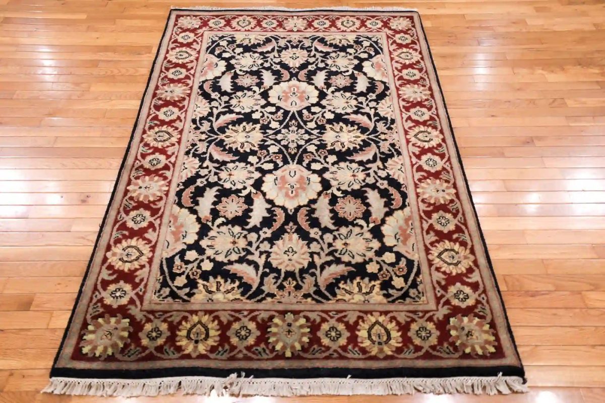 4′ x 6′ Navy Fine Hand-Knotted Indian Tabriz Rug – Traditional Wool