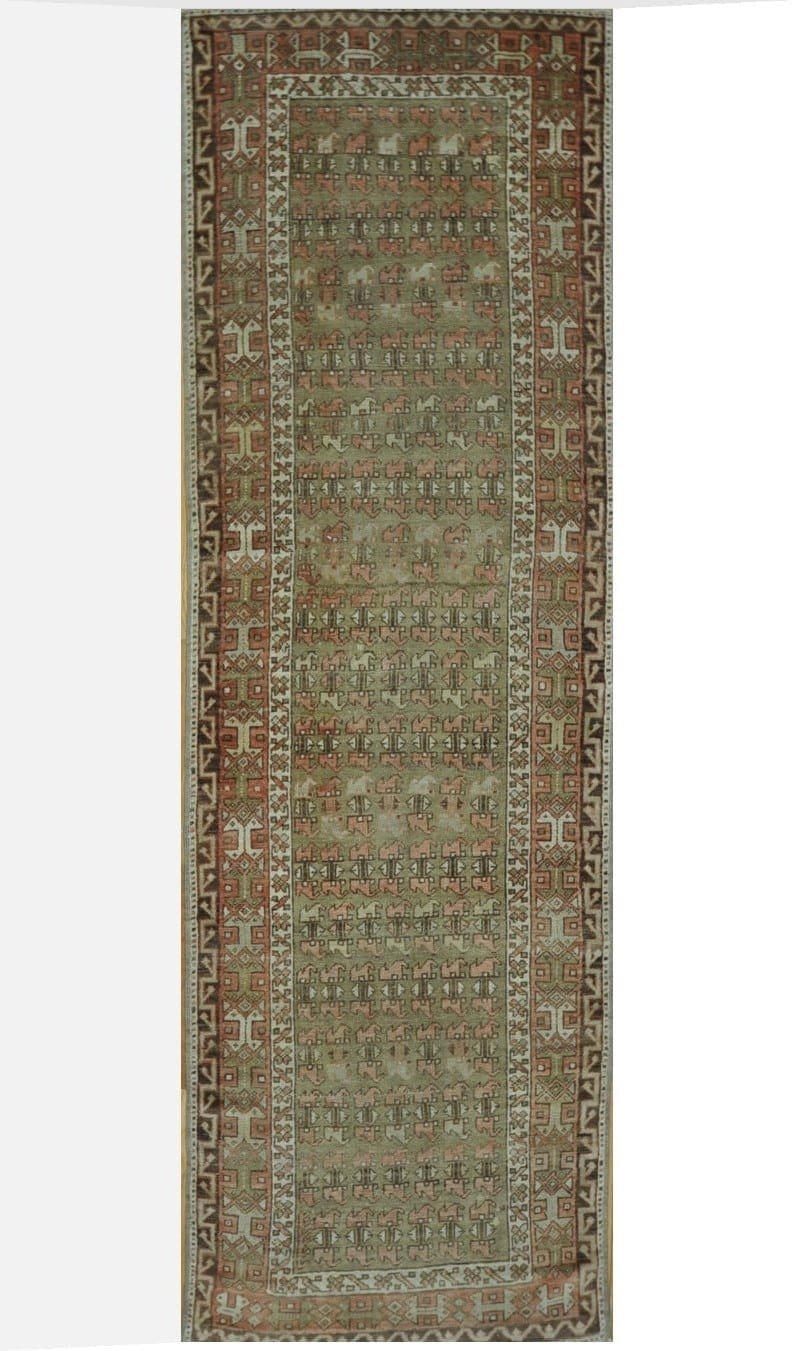 3′ x 11′ Green Fine Hand-Knotted Anatolian Turkish Runner – Vintage Wool