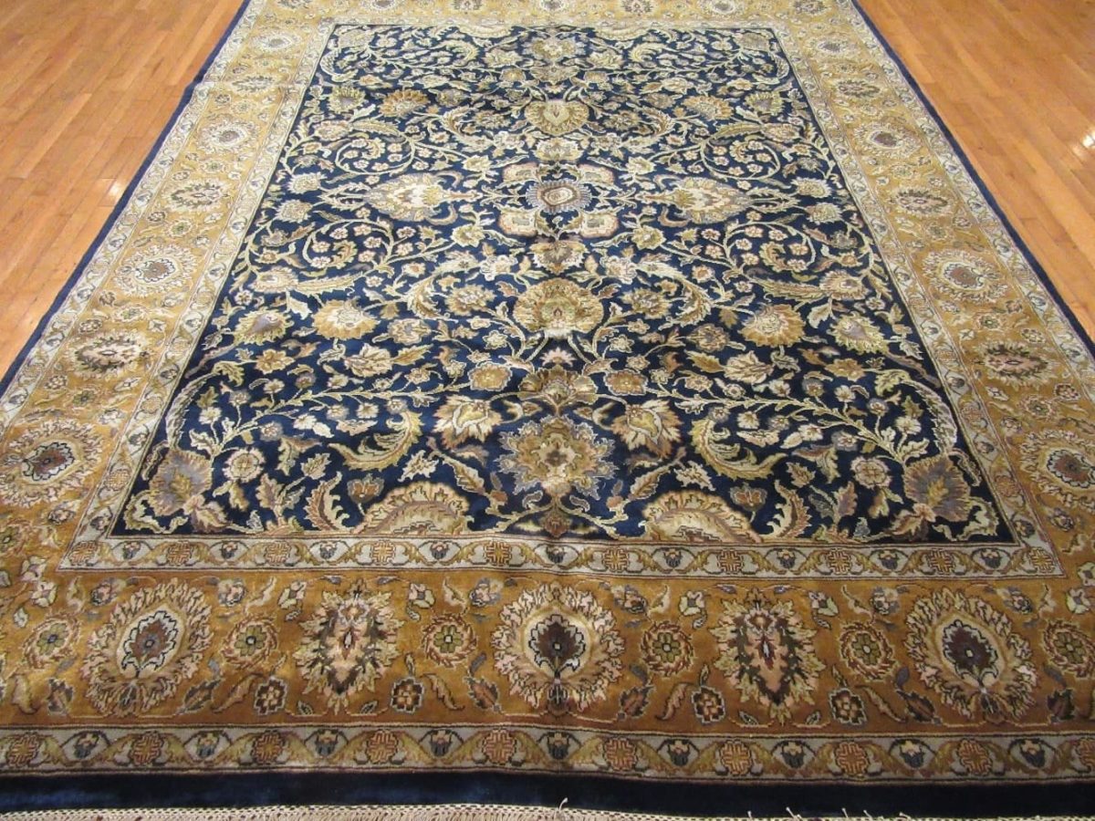 9′ x 12′ Indian Navy Gold Oriental Rug Traditional Wool