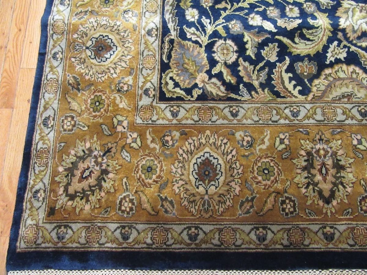9′ x 12′ Indian Navy Gold Oriental Rug Traditional Wool