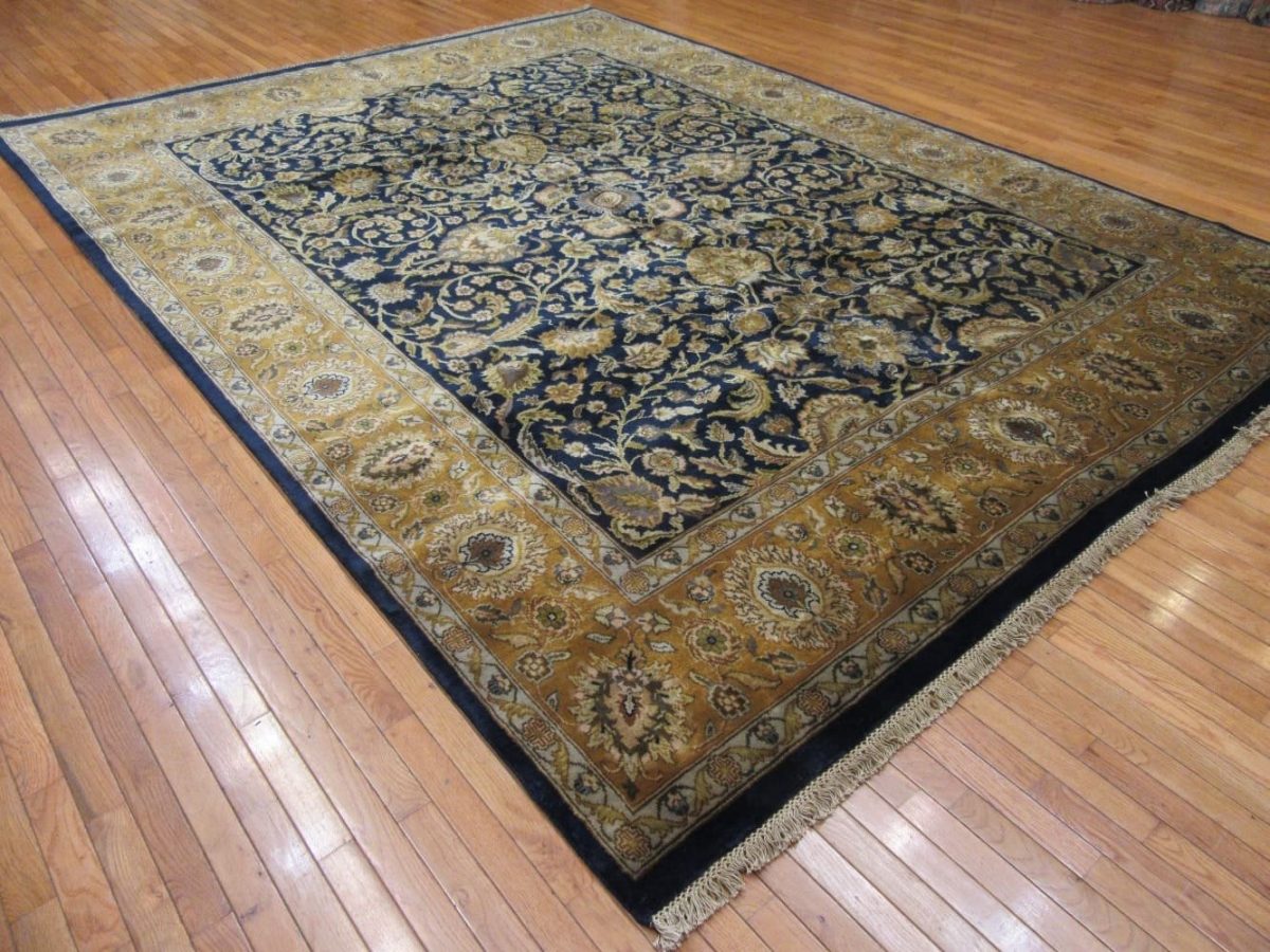 9′ x 12′ Indian Navy Gold Oriental Rug Traditional Wool