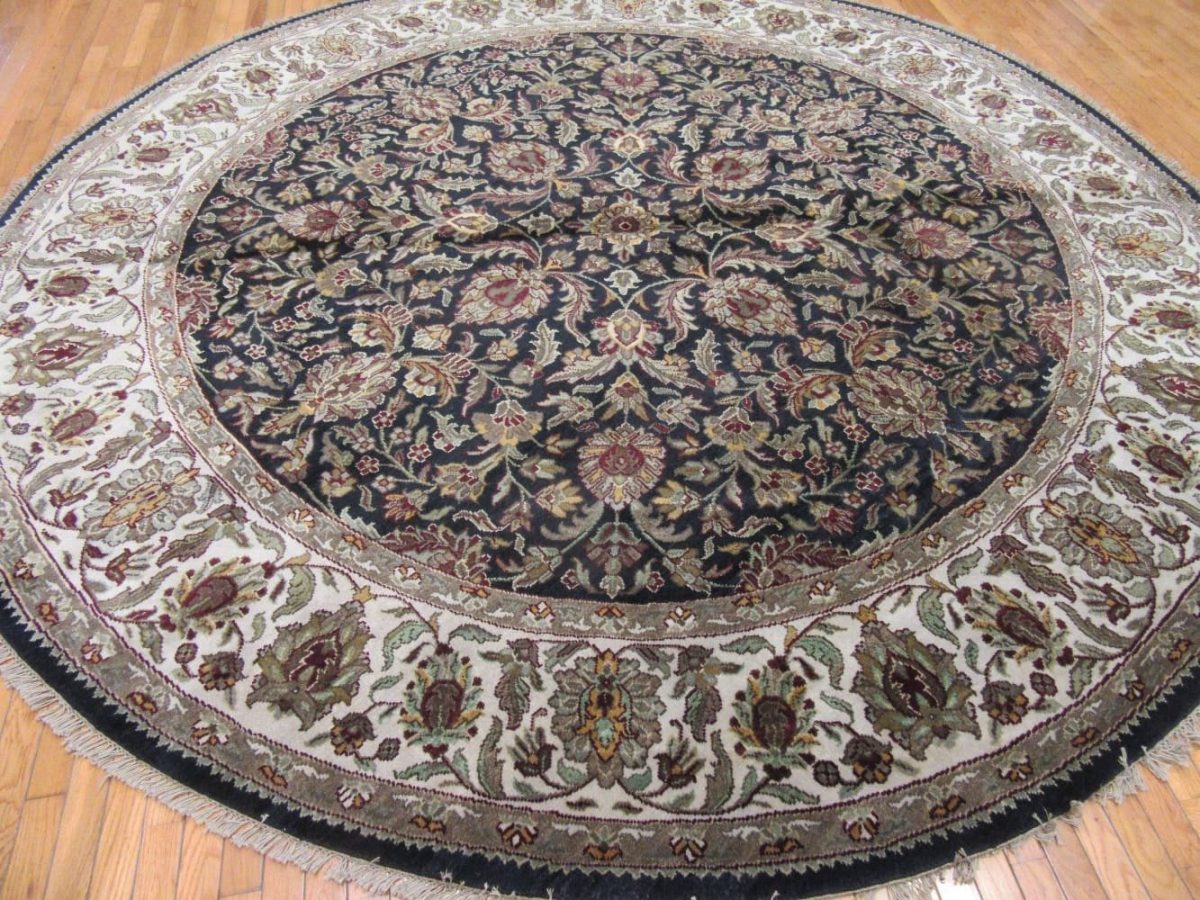 10′ x 10′ Indian Round Handmade Oriental Rug Dark Floral
