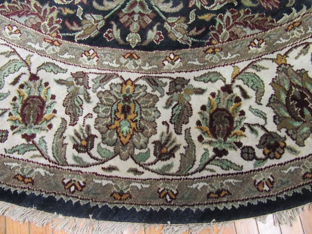 10′ x 10′ Indian Round Handmade Oriental Rug Dark Floral