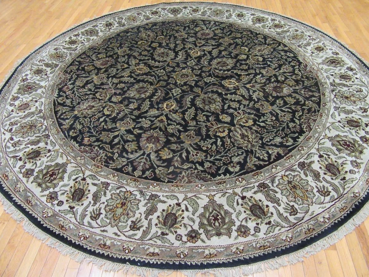 10′ x 10′ Indian Round Handmade Oriental Rug Dark Floral