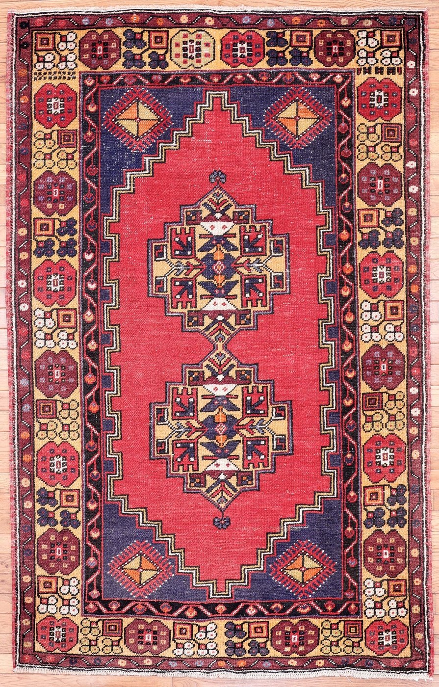 4′ x 6′ Red Fine Hand-Knotted Turkish Oushak Rug – Traditional Wool