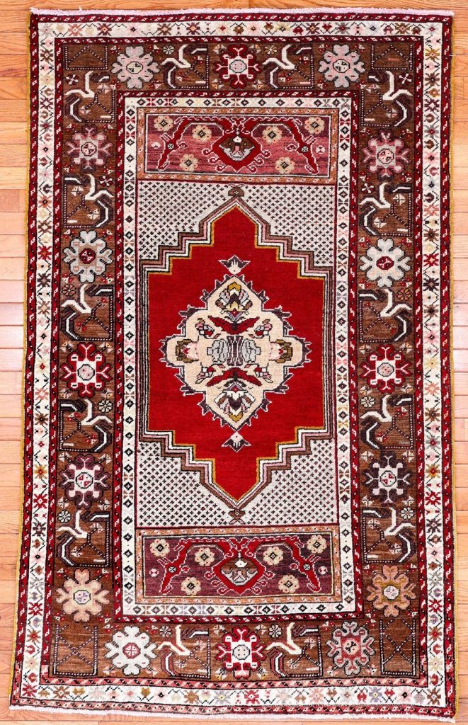 4′ x 6′ Red Fine Hand-Knotted Turkish Oushak Rug – Traditional Wool