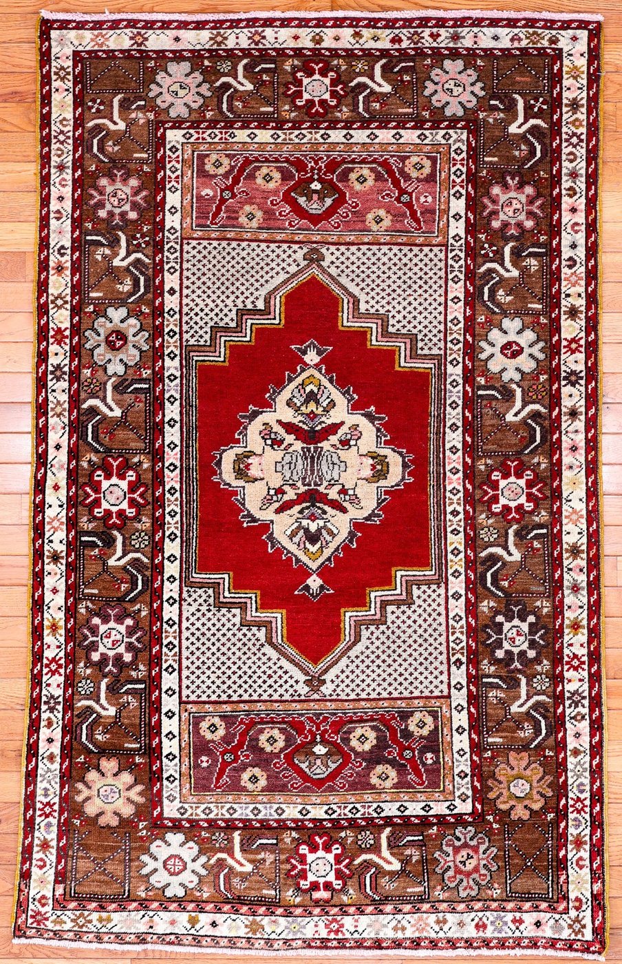 4′ x 6′ Red Fine Hand-Knotted Turkish Oushak Rug – Traditional Wool