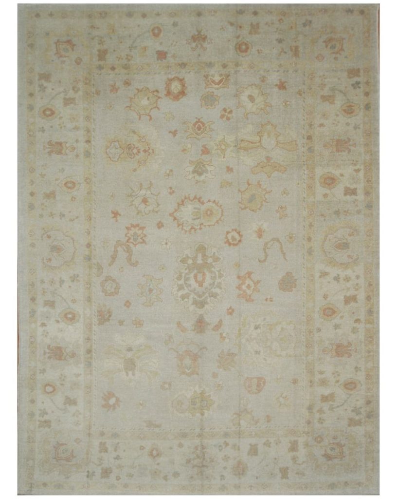 10′ x 14′ Beige Fine Hand-Knotted Turkish Oushak Rug – Transitional Wool