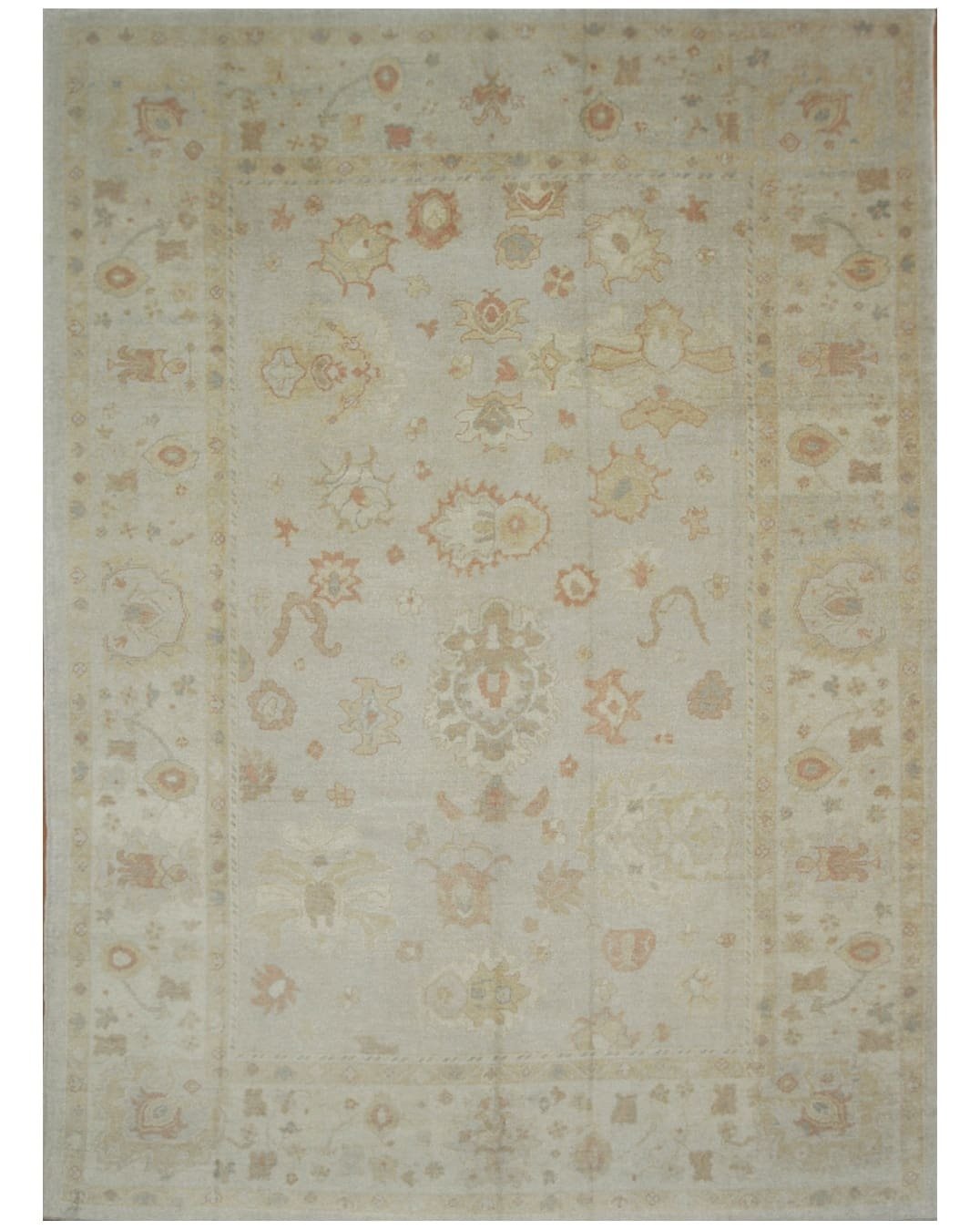 10′ x 14′ Beige Fine Hand-Knotted Turkish Oushak Rug – Transitional Wool 10′ x 14′ Beige Fine Hand-Knotted Turkish Oushak Rug – Transitional Wool