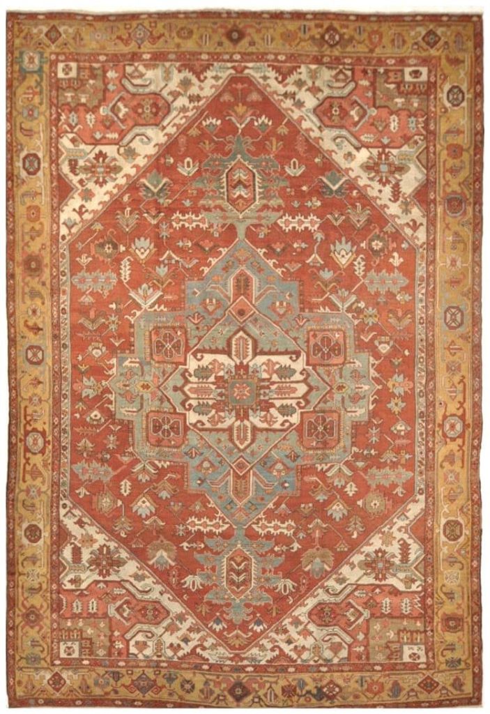 10′ x 14′ Terracotta Fine Hand-Knotted Persian Serapi Rug – Traditional Wool
