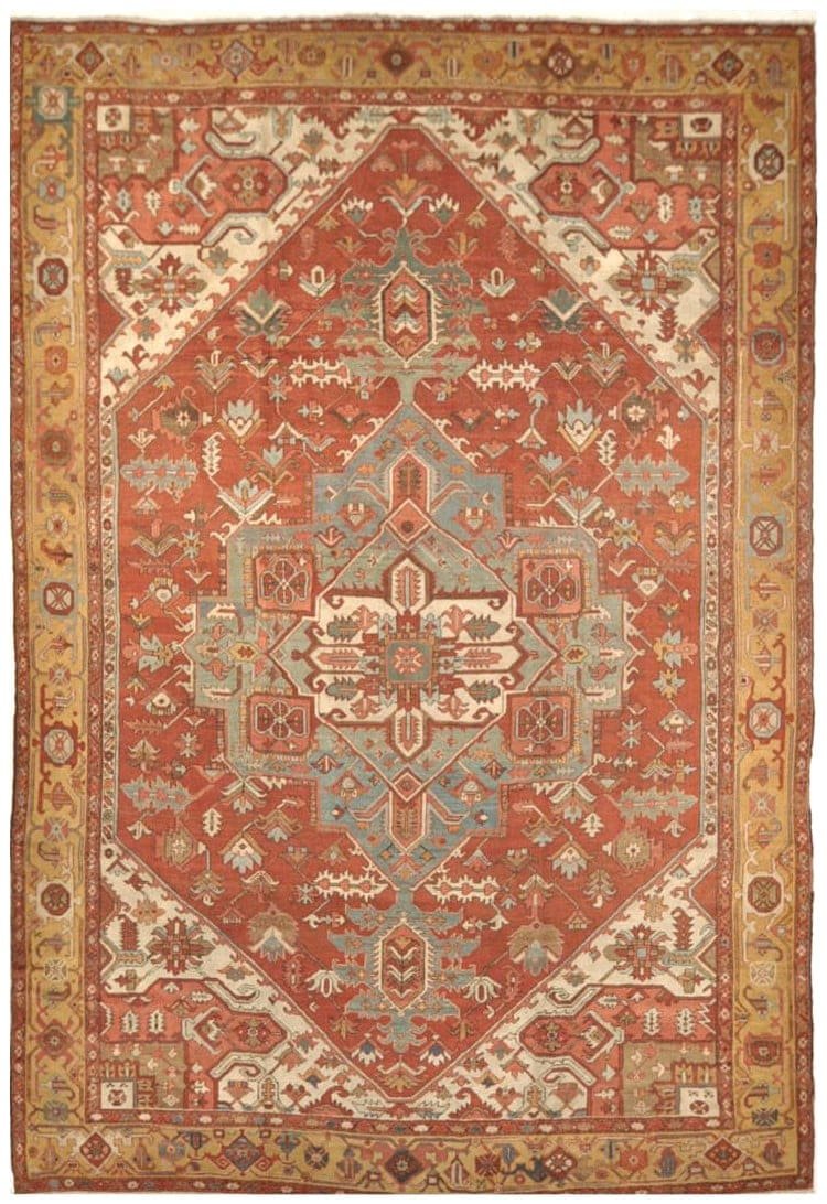 10′ x 14′ Terracotta Fine Hand-Knotted Persian Serapi Rug – Traditional Wool