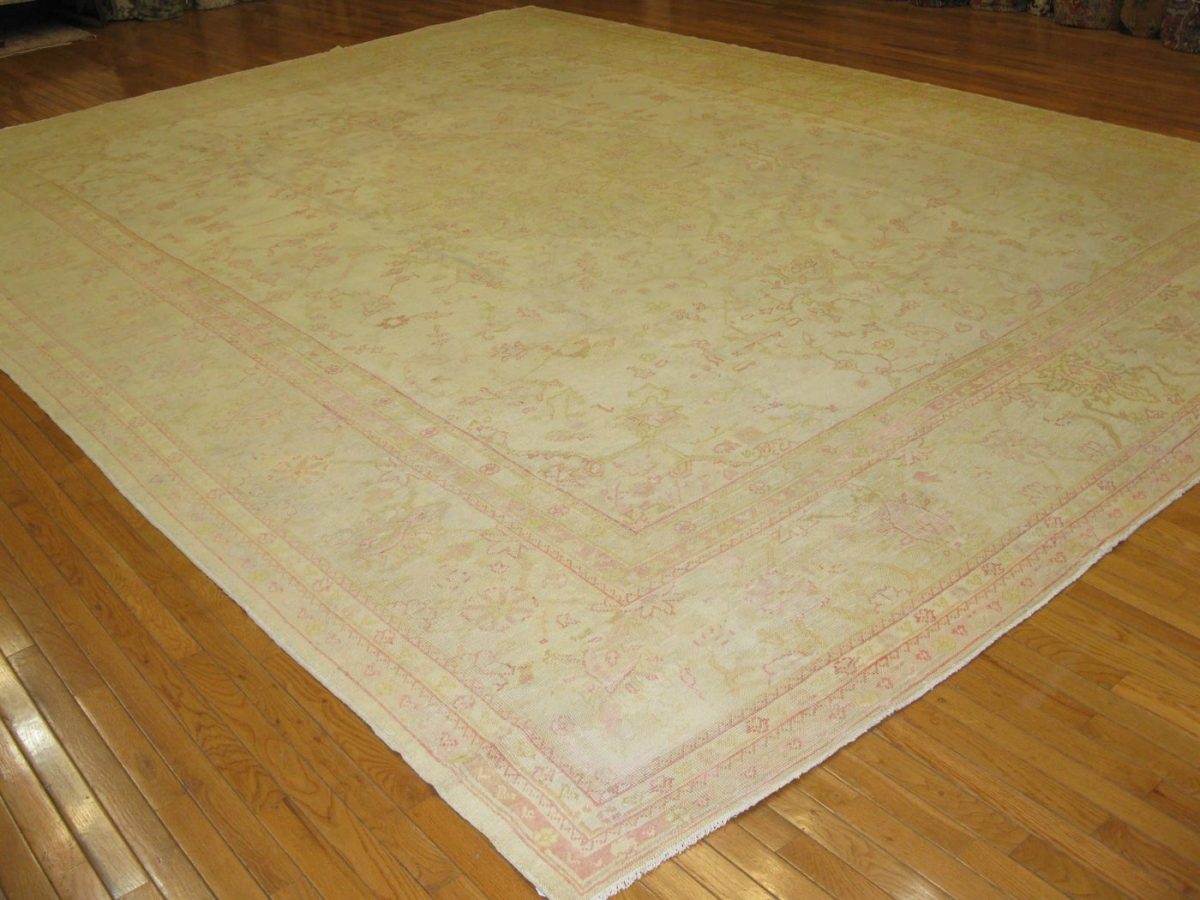 12′ x 16′ Antique Turkish Oushak Rug Ivory Large