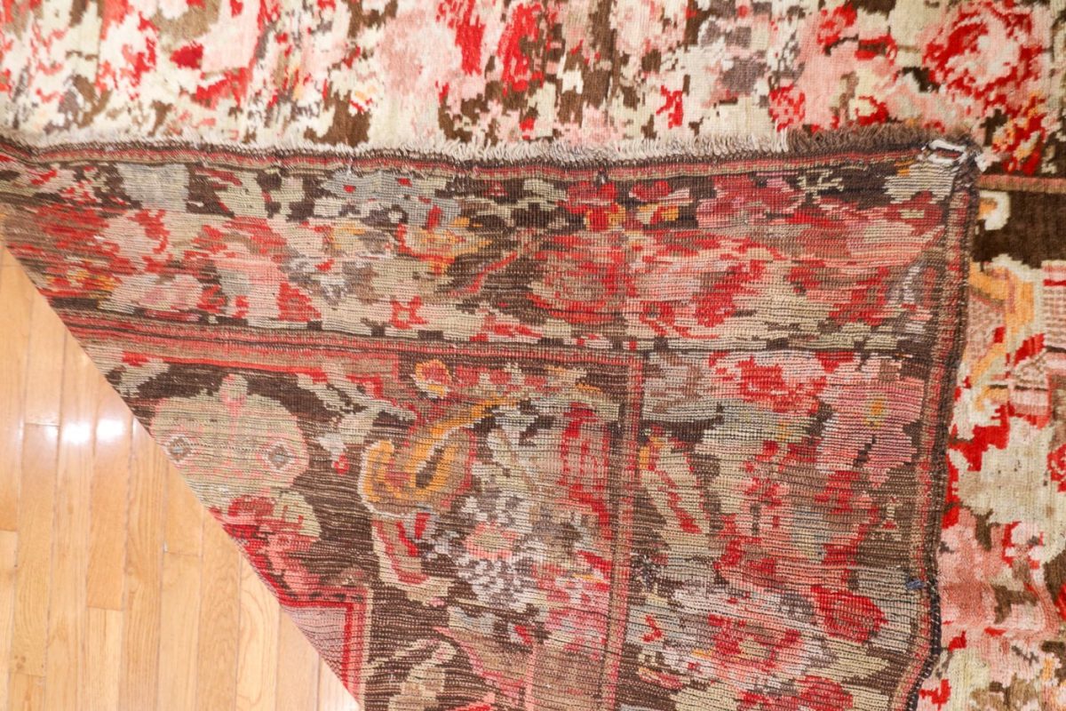 5′ x 7′ Deep Espresso and Cochineal Rose Hand-Knotted Antique Caucasian Karabagh Vase Prayer Rug – Collector’s Wool