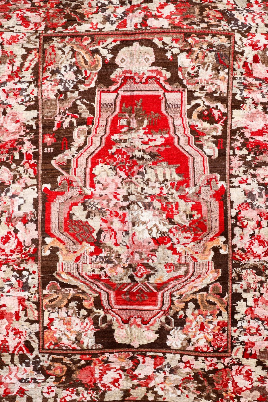5′ x 7′ Deep Espresso and Cochineal Rose Hand-Knotted Antique Caucasian Karabagh Vase Prayer Rug – Collector’s Wool