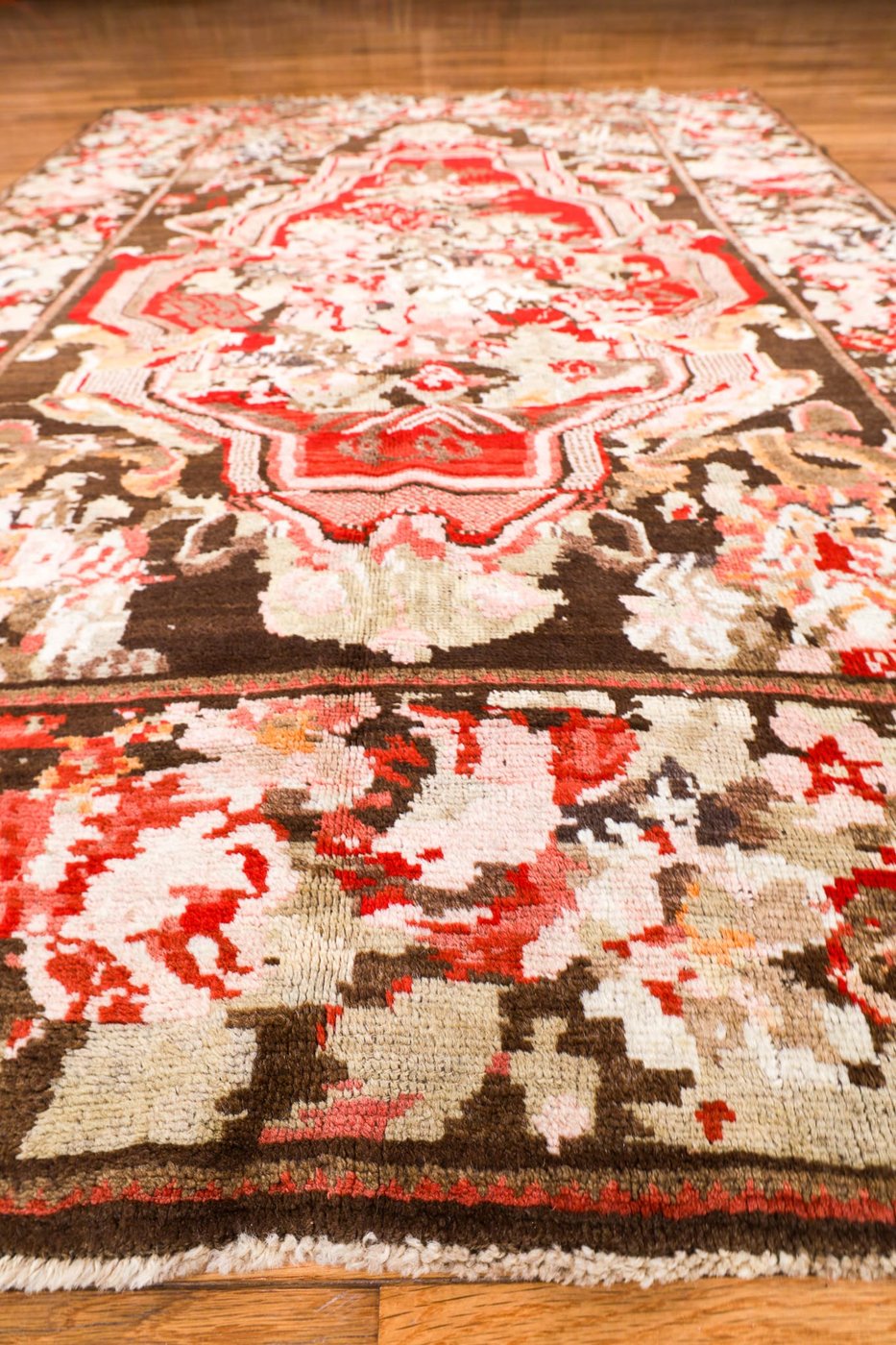 5′ x 7′ Deep Espresso and Cochineal Rose Hand-Knotted Antique Caucasian Karabagh Vase Prayer Rug – Collector’s Wool