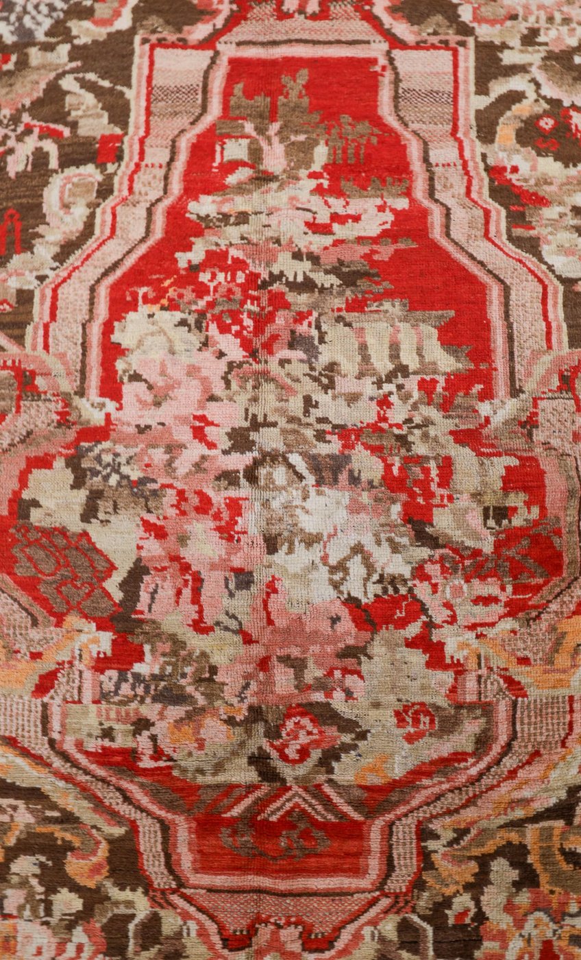 5′ x 7′ Deep Espresso and Cochineal Rose Hand-Knotted Antique Caucasian Karabagh Vase Prayer Rug – Collector’s Wool