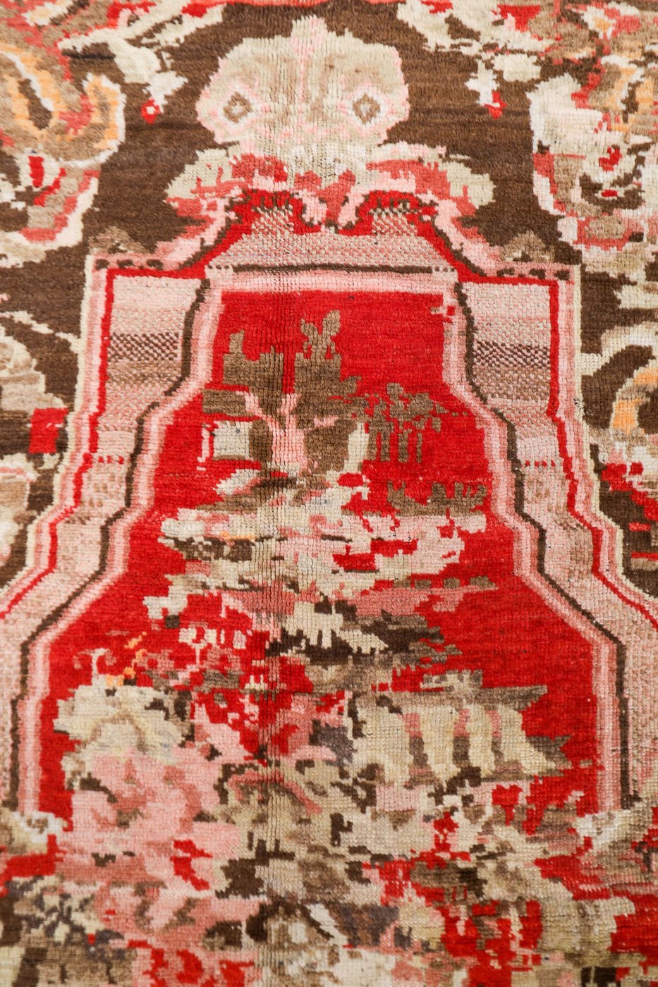 5′ x 7′ Deep Espresso and Cochineal Rose Hand-Knotted Antique Caucasian Karabagh Vase Prayer Rug – Collector’s Wool