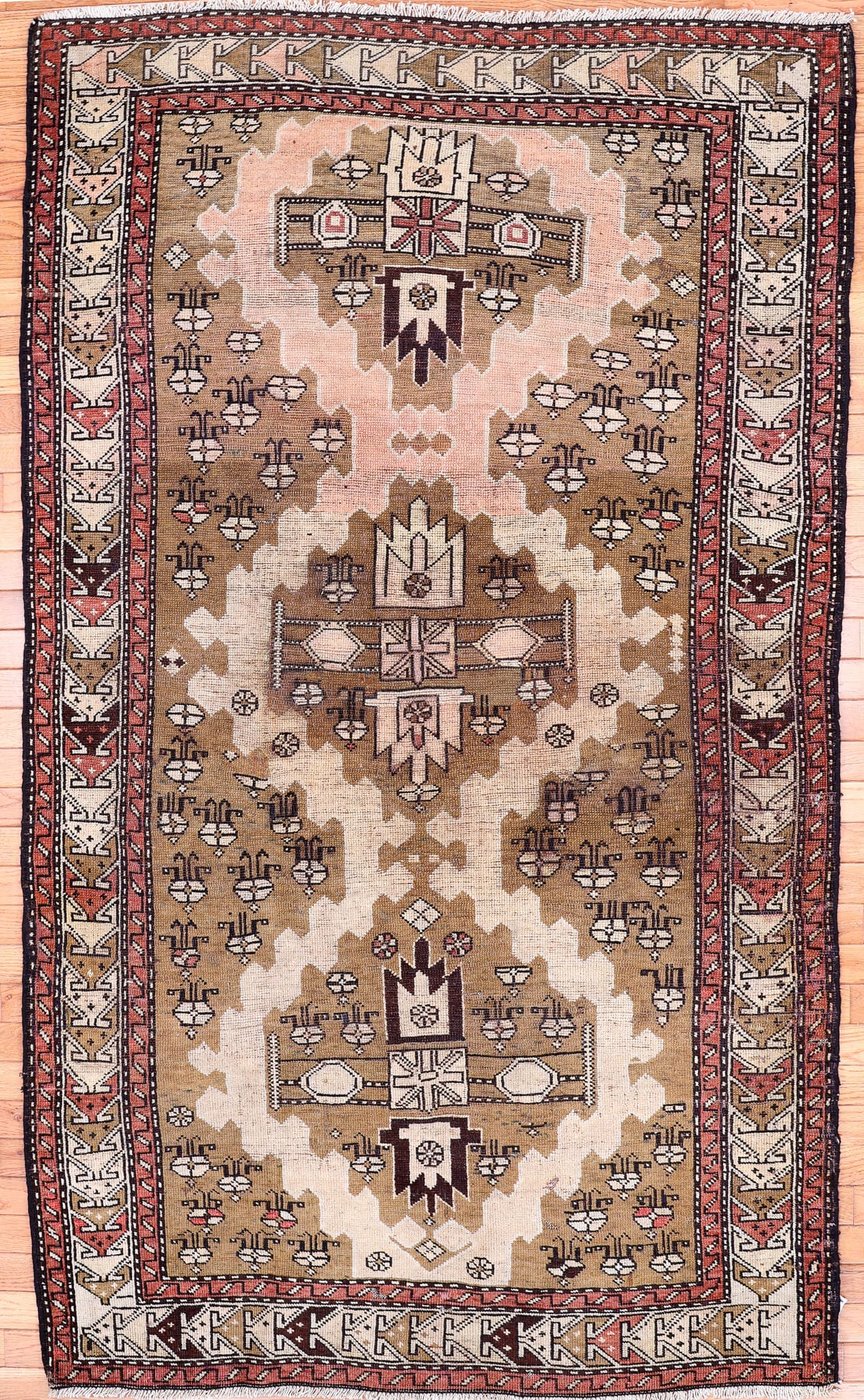 4′ x 7′ Taupe Fine Hand-Knotted Caucasian Kazak Rug – Traditional Wool