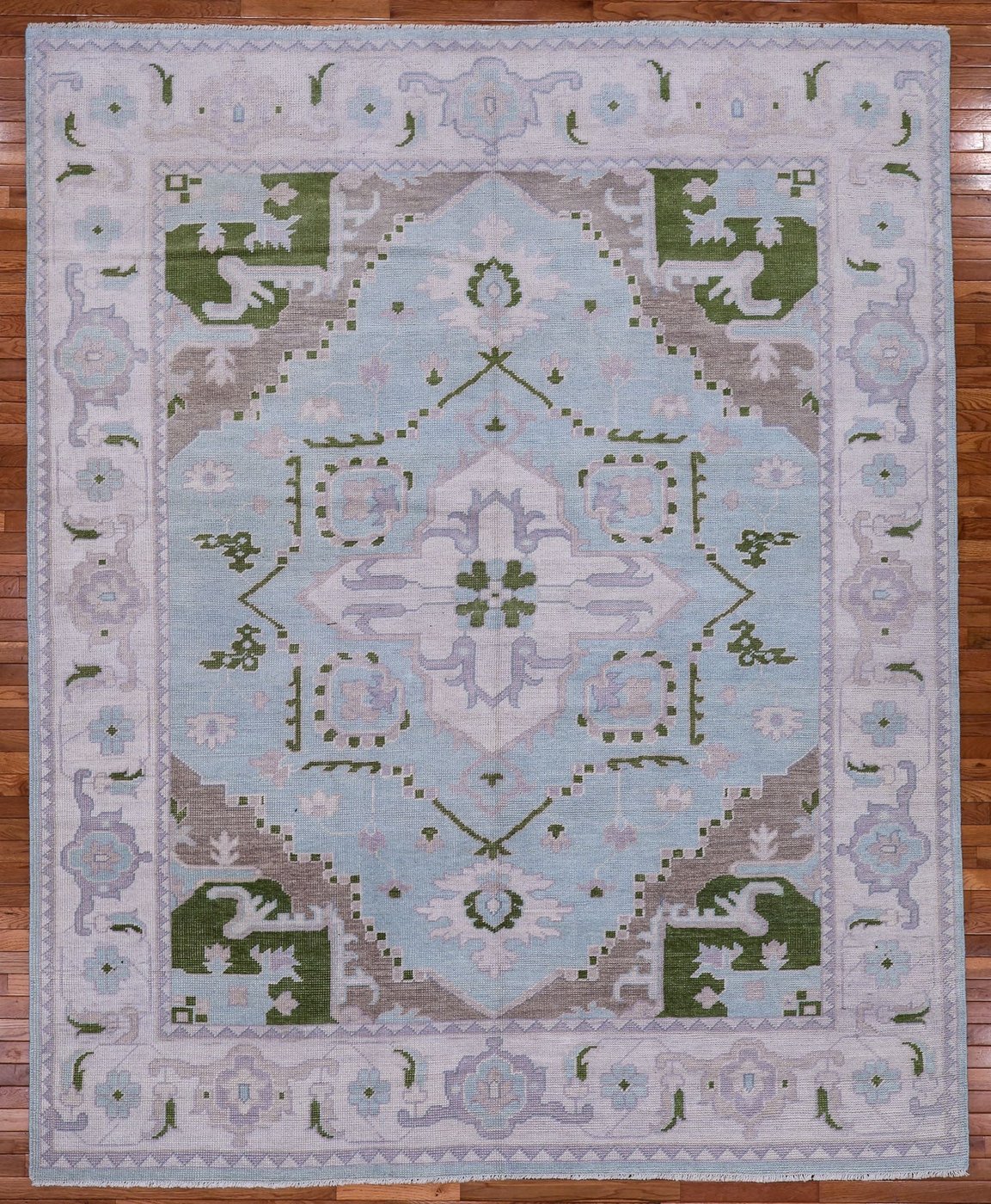 8′ x 10′ Ice Blue Fine Hand-Knotted Persian Oushak Rug – Traditional Wool