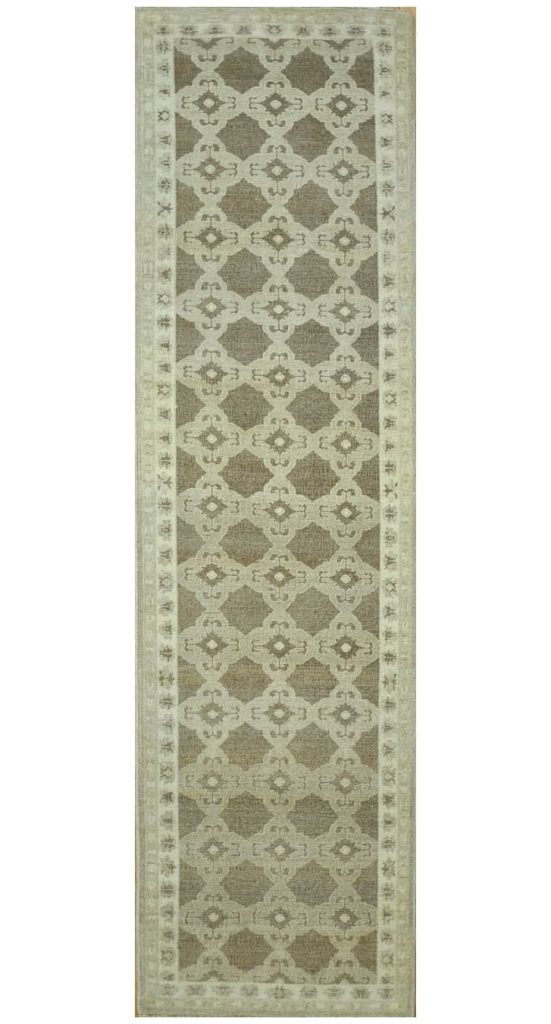 3′ x 11′ Gray Fine Hand-Knotted Transitional Runner Rug – Modern Geometric Wool