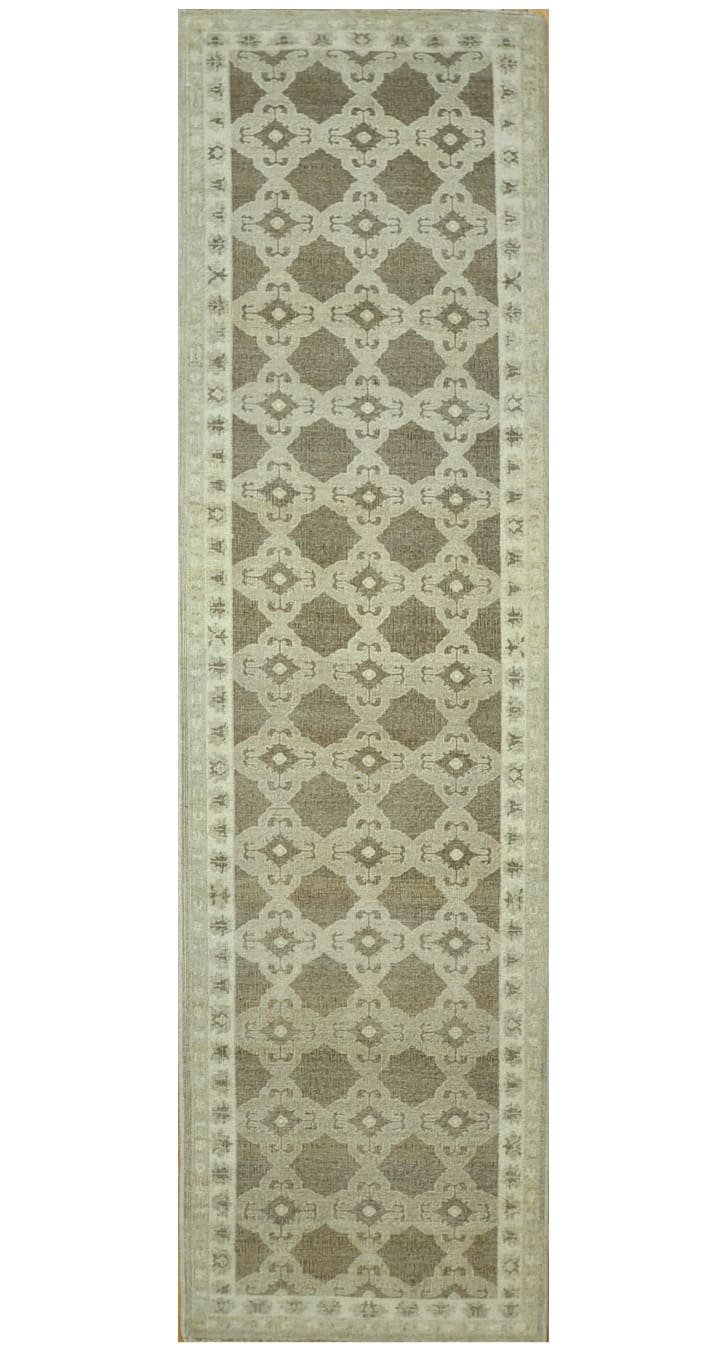 3′ x 11′ Gray Fine Hand-Knotted Transitional Runner Rug – Modern Geometric Wool