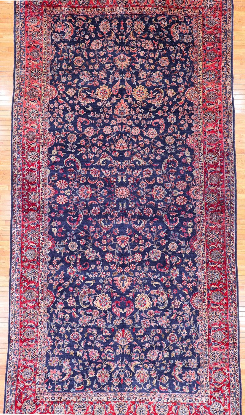 9′ x 17′ Navy Fine Hand-Knotted Persian Sarouk (Mohajeran) Rug – Traditional Wool