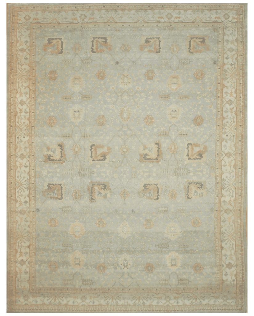 13′ x 17′ Pale Blue Fine Hand-Knotted Egyptian Oushak Rug – Traditional Wool