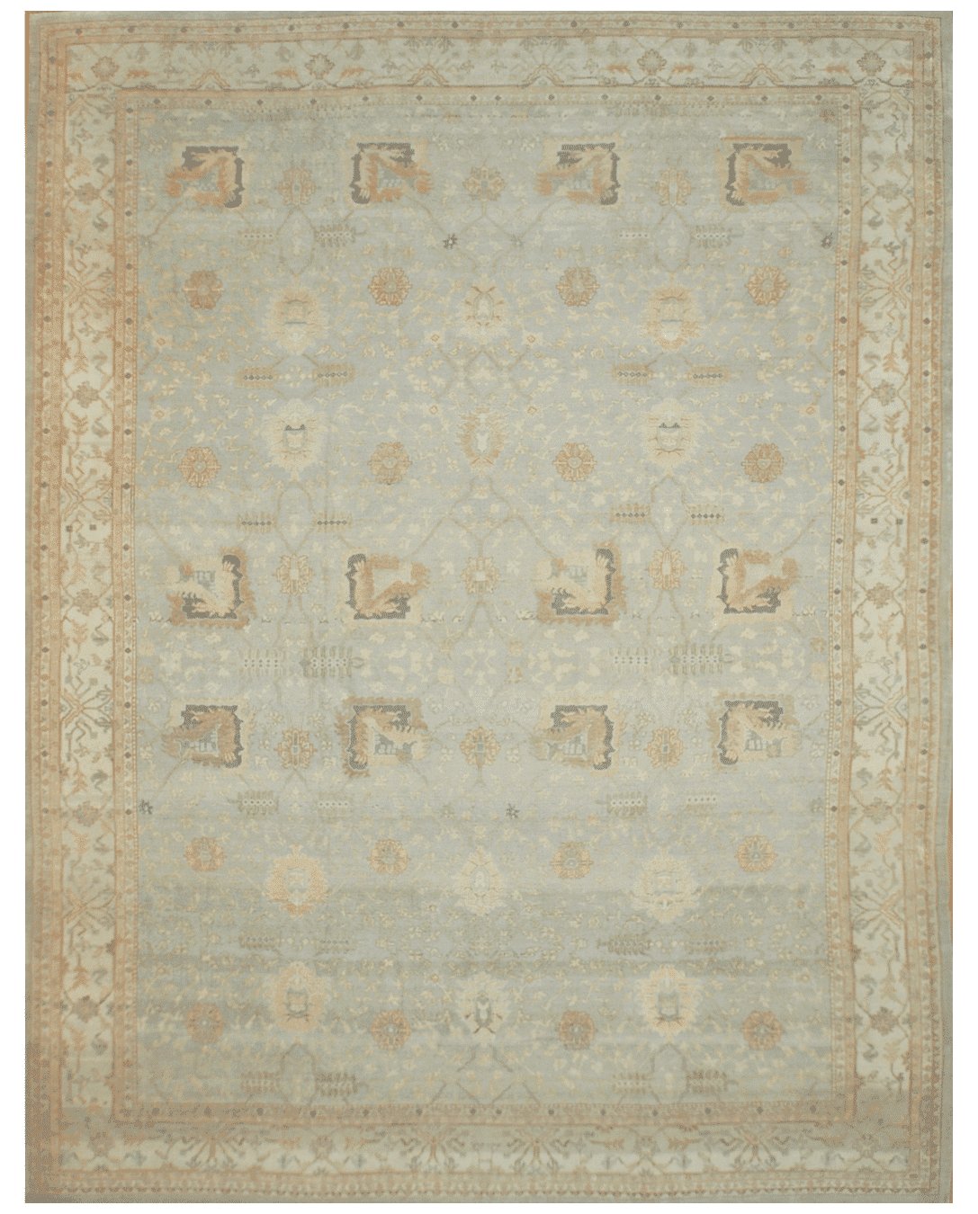 13′ x 17′ Pale Blue Fine Hand-Knotted Egyptian Oushak Rug – Traditional Wool