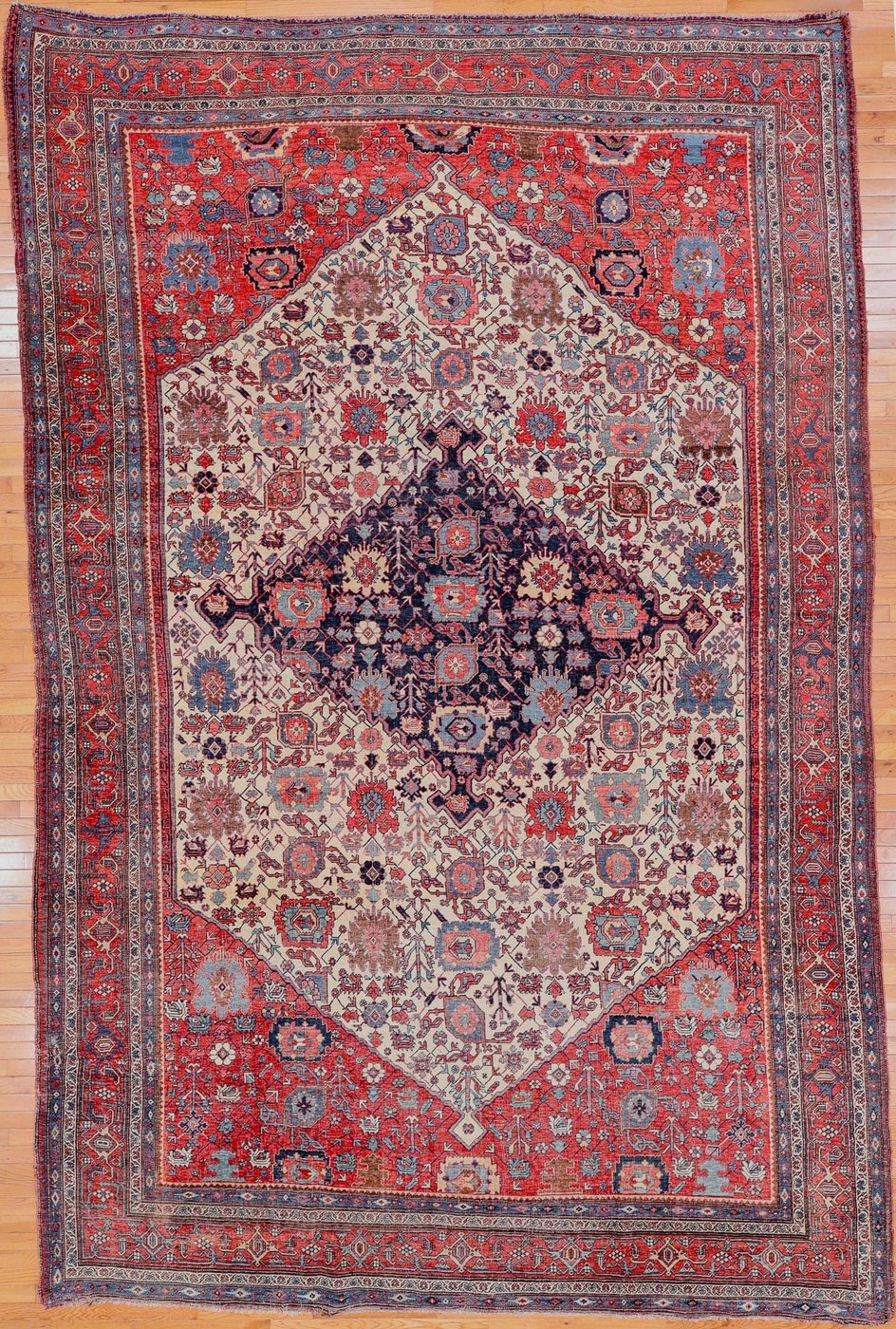 9′ x 14′ Ivory Fine Hand-Knotted Antique Persian Bidjar Rug – Traditional Wool