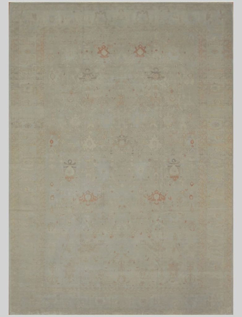10′ x 14′ Pale Ivory Fine Hand-Knotted Oushak Design Rug – Transitional Wool