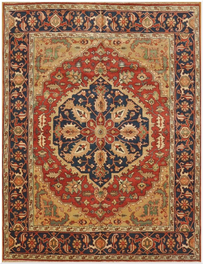 9′ x 12′ Red Fine Hand-Knotted Indian Serapi Rug – Traditional Wool