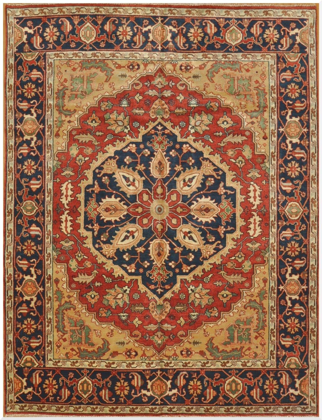 9′ x 12′ Red Fine Hand-Knotted Indian Serapi Rug – Traditional Wool