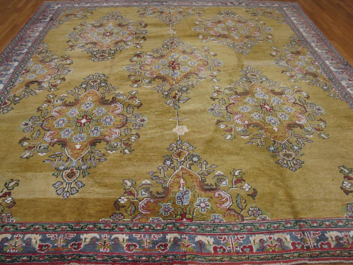 10′ x 11′ Turkish Gold Semi Antique Rug Traditional Wool