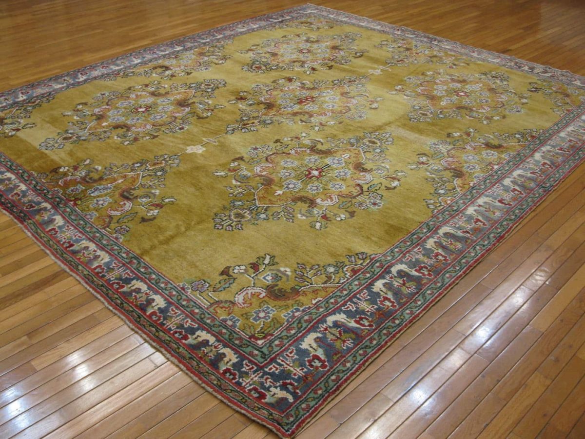 10′ x 11′ Turkish Gold Semi Antique Rug Traditional Wool