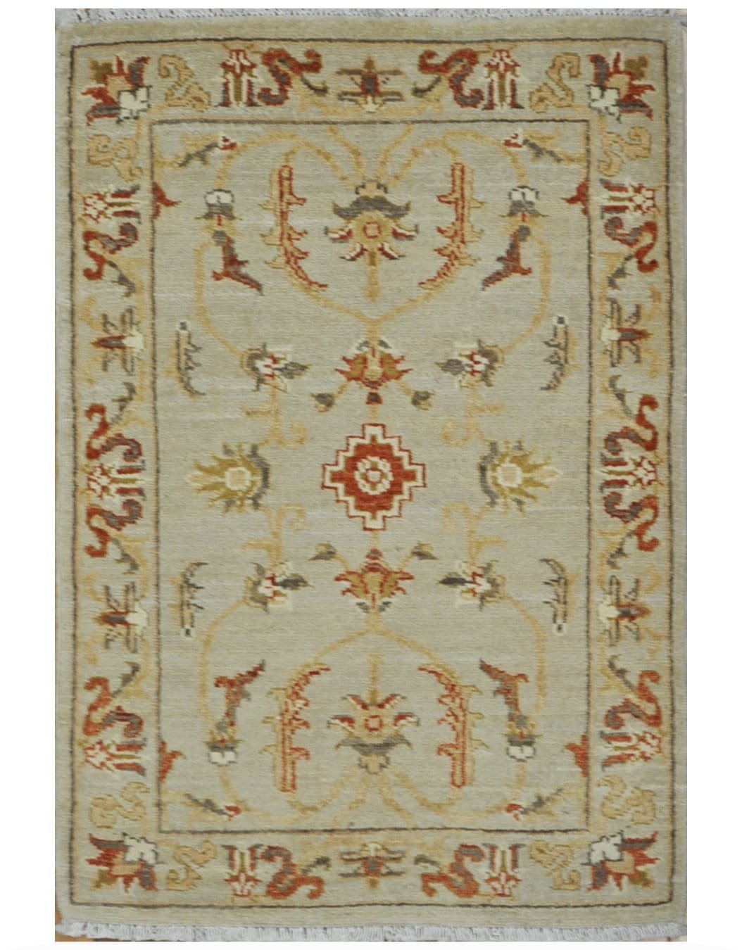 2′ x 3′ Beige Fine Hand-Knotted Pakistani Oriental Rug – Transitional Wool