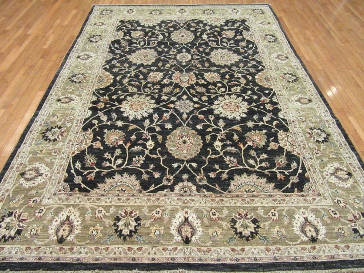 8′ x 11′ Black Fine Hand-Knotted Pakistani Oriental Rug – Transitional Wool