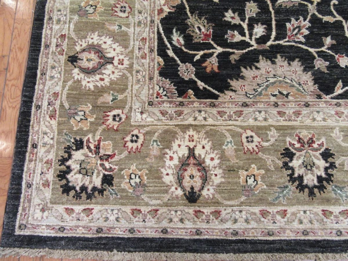 8′ x 11′ Black Fine Hand-Knotted Pakistani Oriental Rug – Transitional Wool