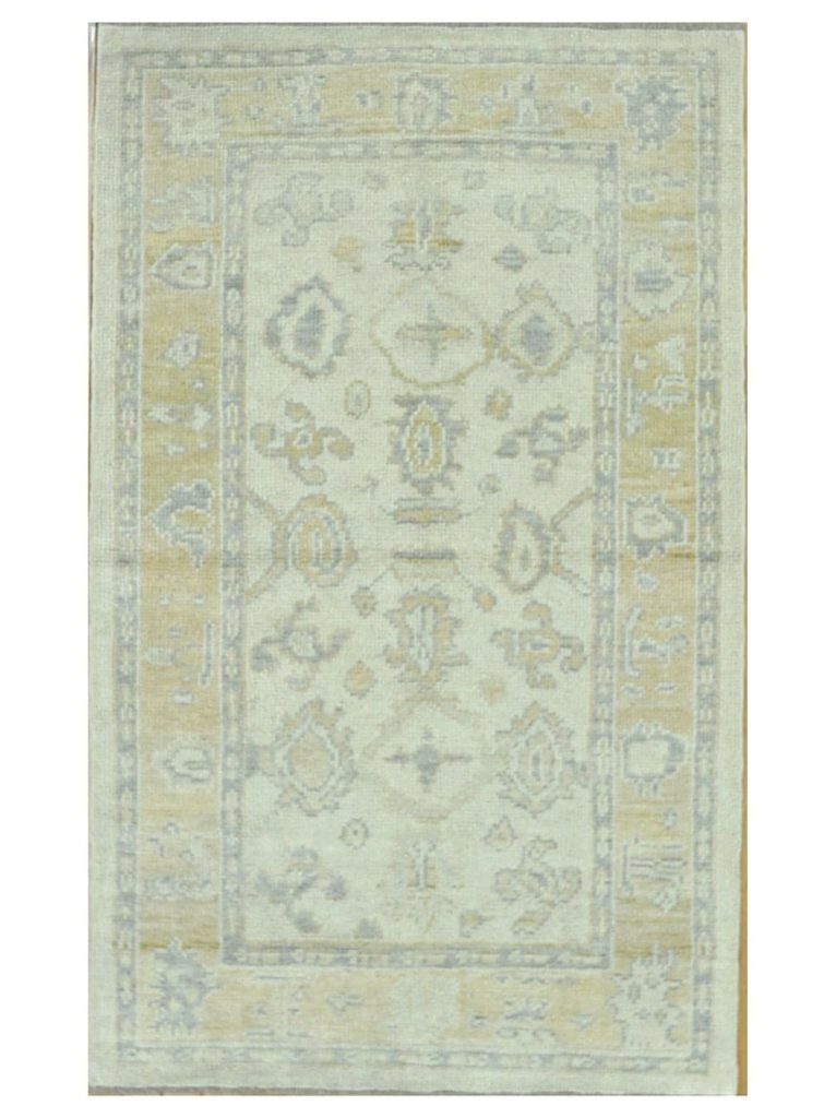 3′ x 5′ Ivory Fine Hand-Knotted Turkish Oushak Rug – Transitional Wool