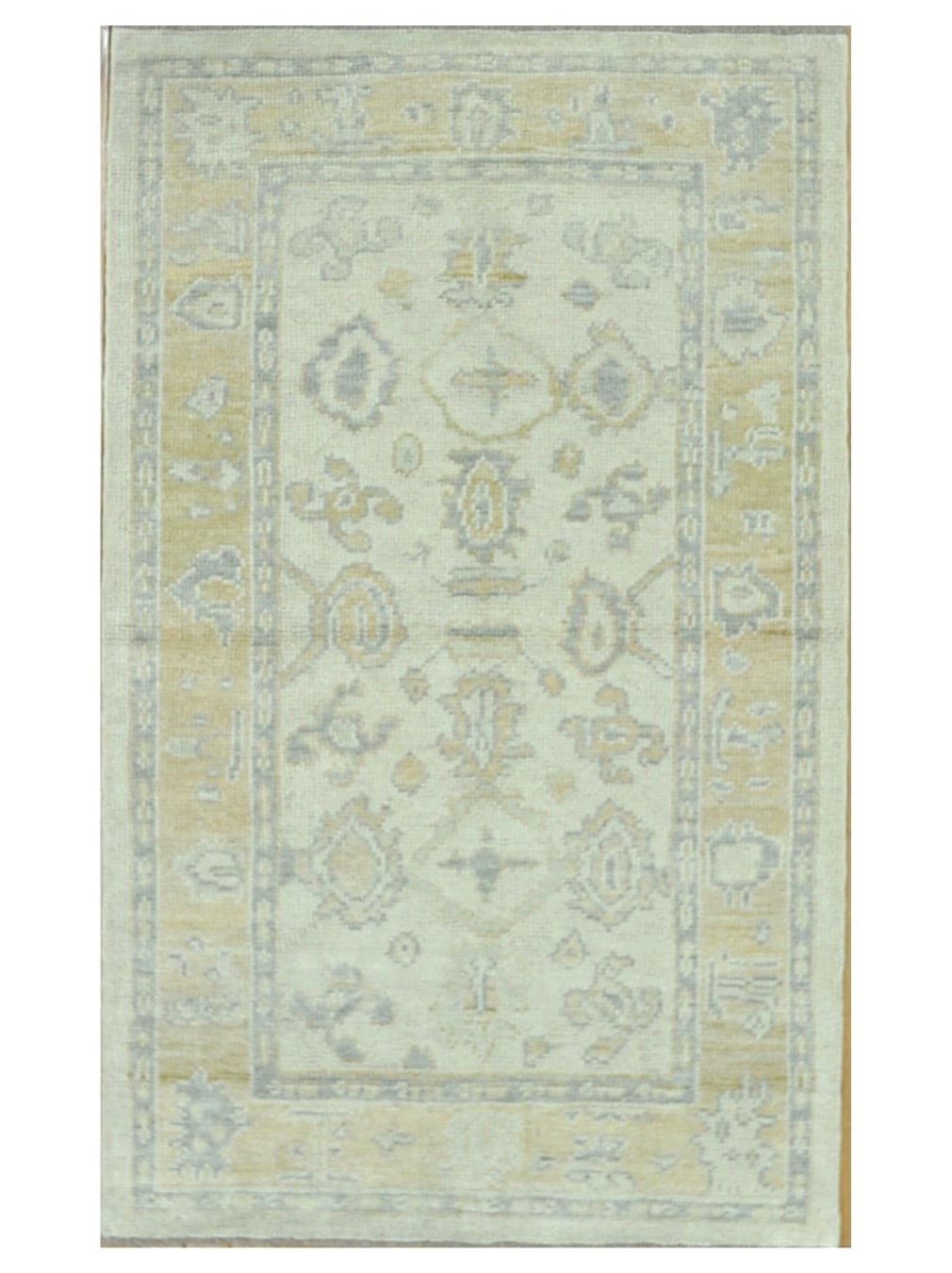3′ x 5′ Ivory Fine Hand-Knotted Turkish Oushak Rug – Transitional Wool