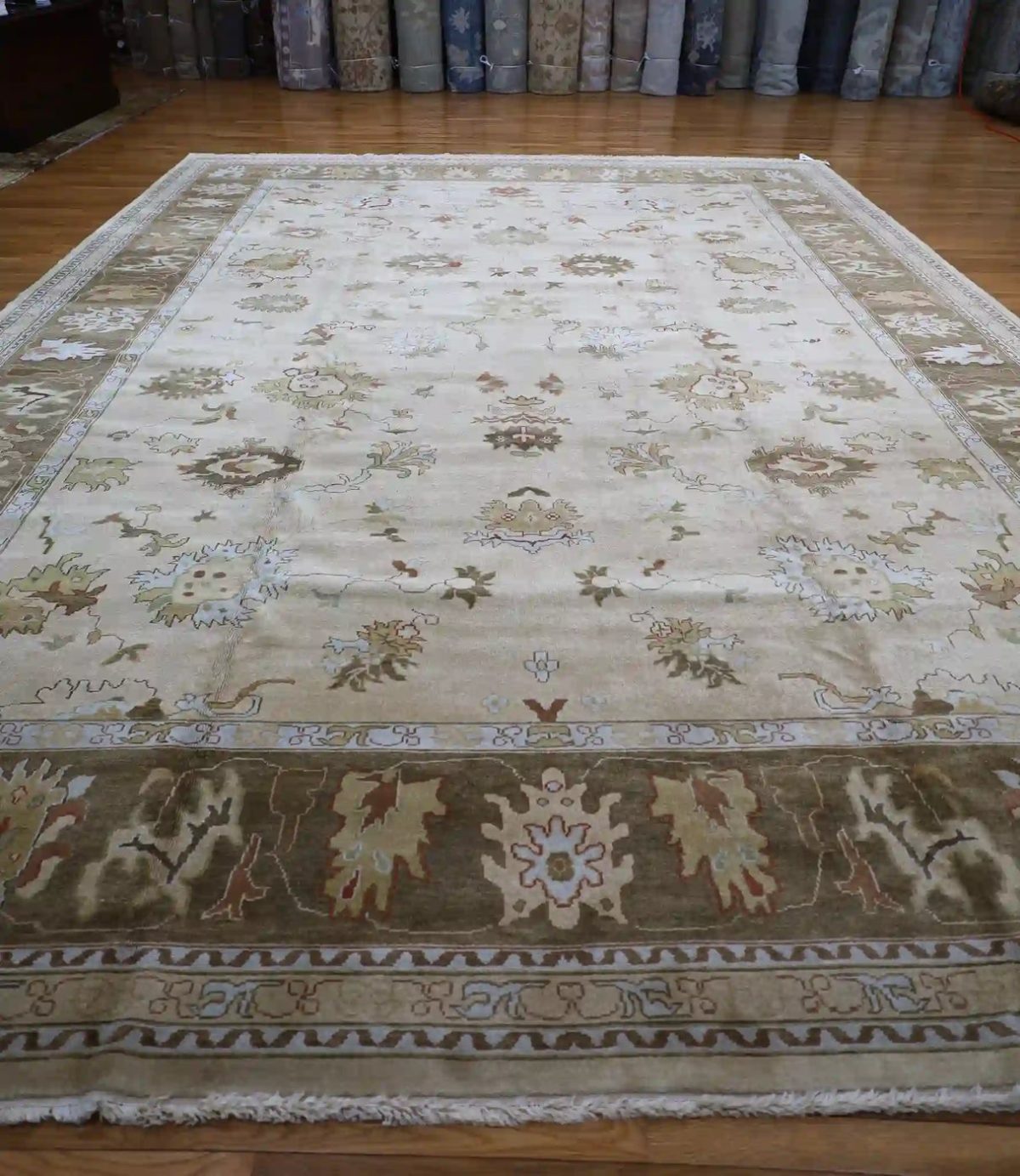 13′ x 16′ Beige Fine Hand-Knotted Turkish Oushak Rug – Traditional Wool