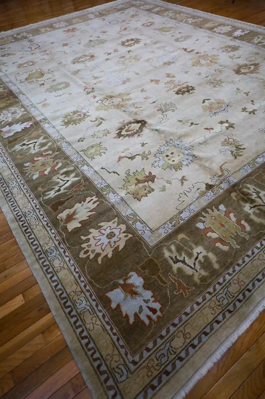13′ x 16′ Beige Fine Hand-Knotted Turkish Oushak Rug – Traditional Wool