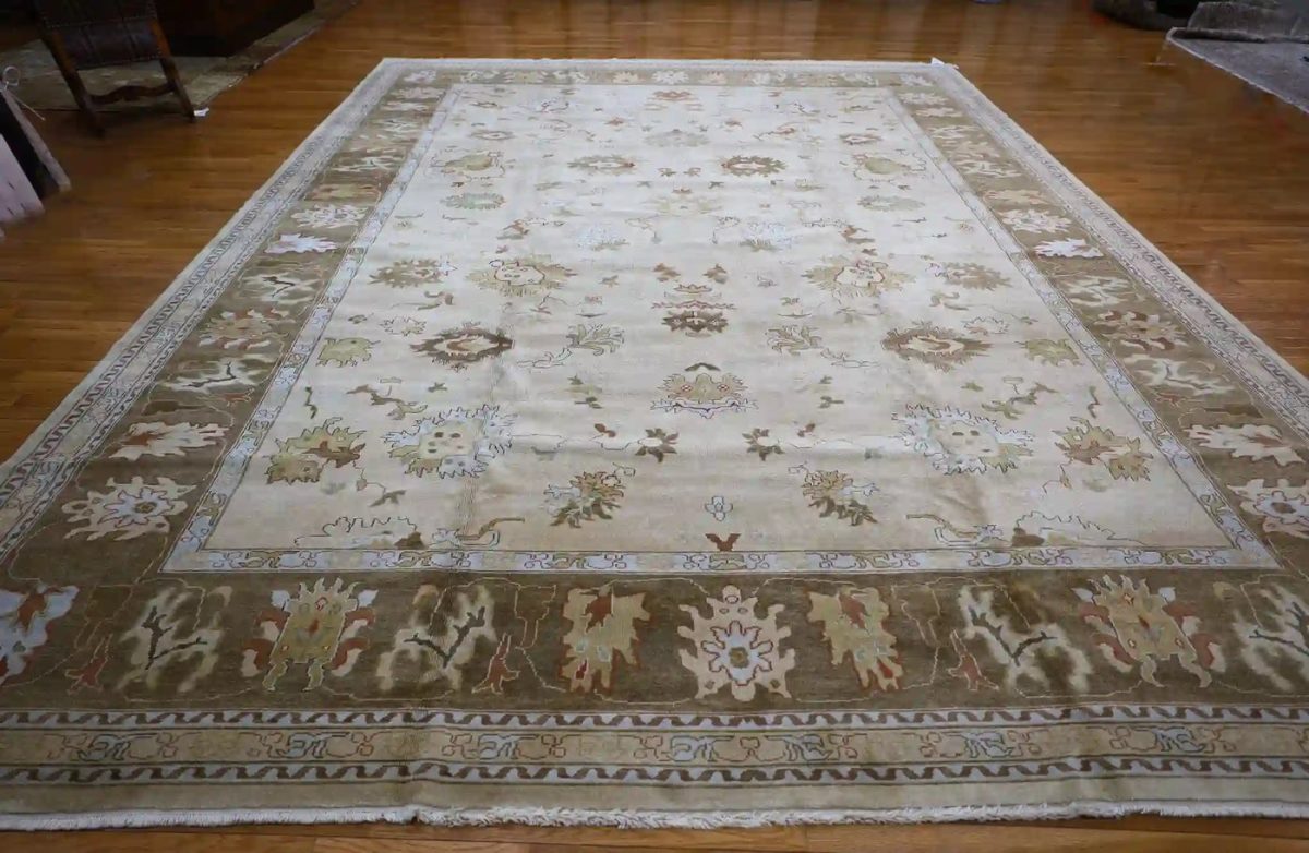 13′ x 16′ Beige Fine Hand-Knotted Turkish Oushak Rug – Traditional Wool
