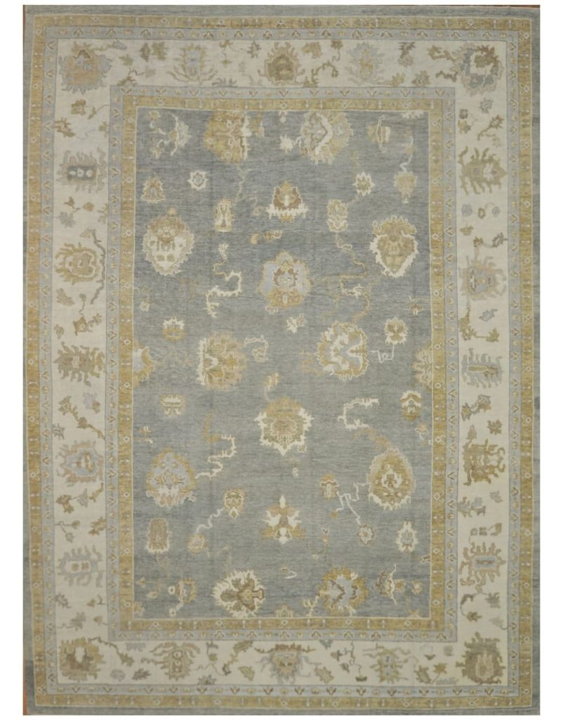 12′ x 17′ Pale Blue Fine Hand-Knotted Turkish Oushak Rug – Transitional Wool