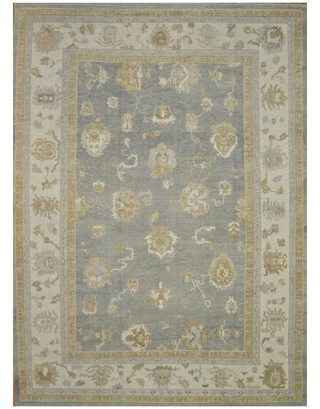 12′ x 17′ Pale Blue Fine Hand-Knotted Turkish Oushak Rug – Transitional Wool