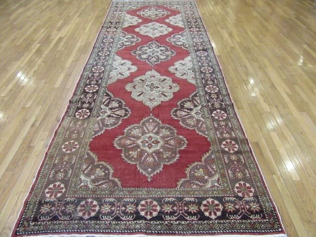 5′ x 14′ Red Fine Hand-Knotted Turkish Oushak Rug – Vintage Wool