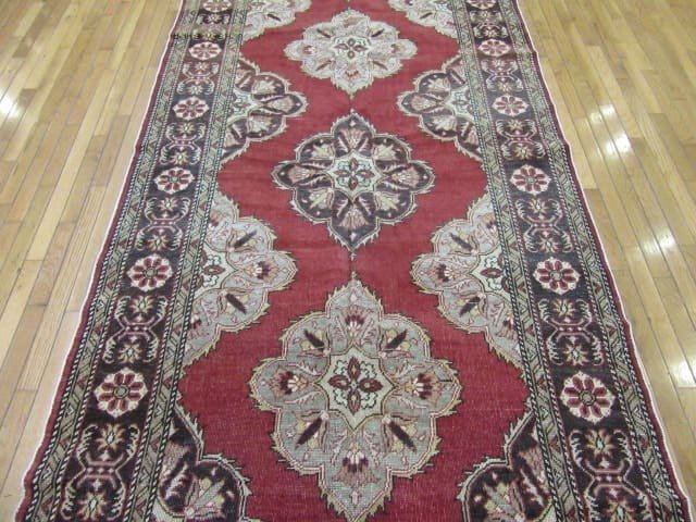 5′ x 14′ Red Fine Hand-Knotted Turkish Oushak Rug – Vintage Wool