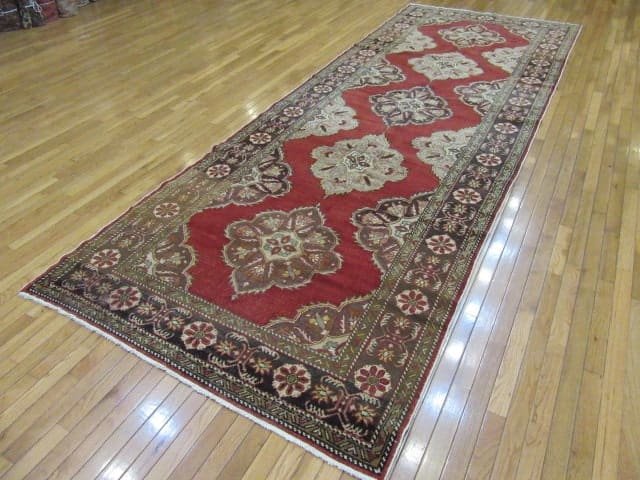 5′ x 14′ Red Fine Hand-Knotted Turkish Oushak Rug – Vintage Wool