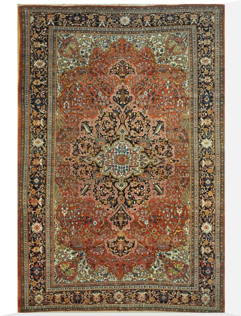 9′ x 13′ Terracotta Fine Hand-Knotted Persian Sarouk Farahan Rug – Traditional Wool
